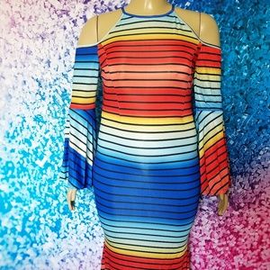 Rainbow Striped  Plus Size Dress
